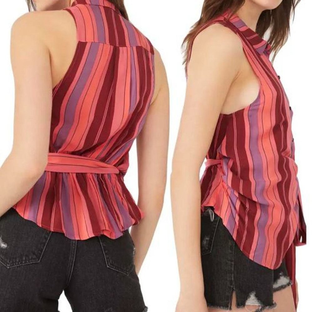 FREE PEOPLE Mackenzie Striped Wrap Sleeveless Top - NWT - Size Small - Picture 2 of 4